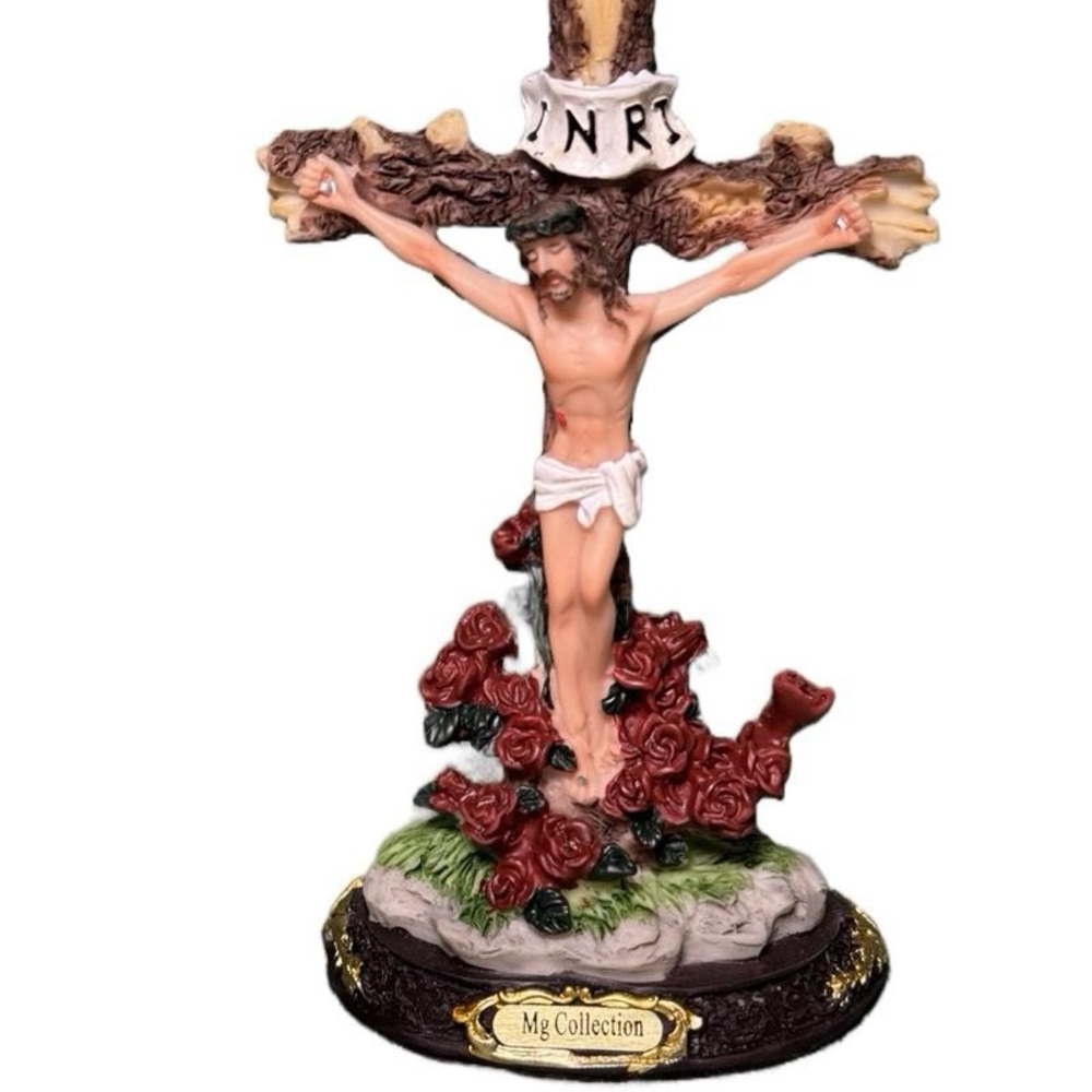 Jesus Crucifix with Red Roses 5 inch - Picture 2 of 3